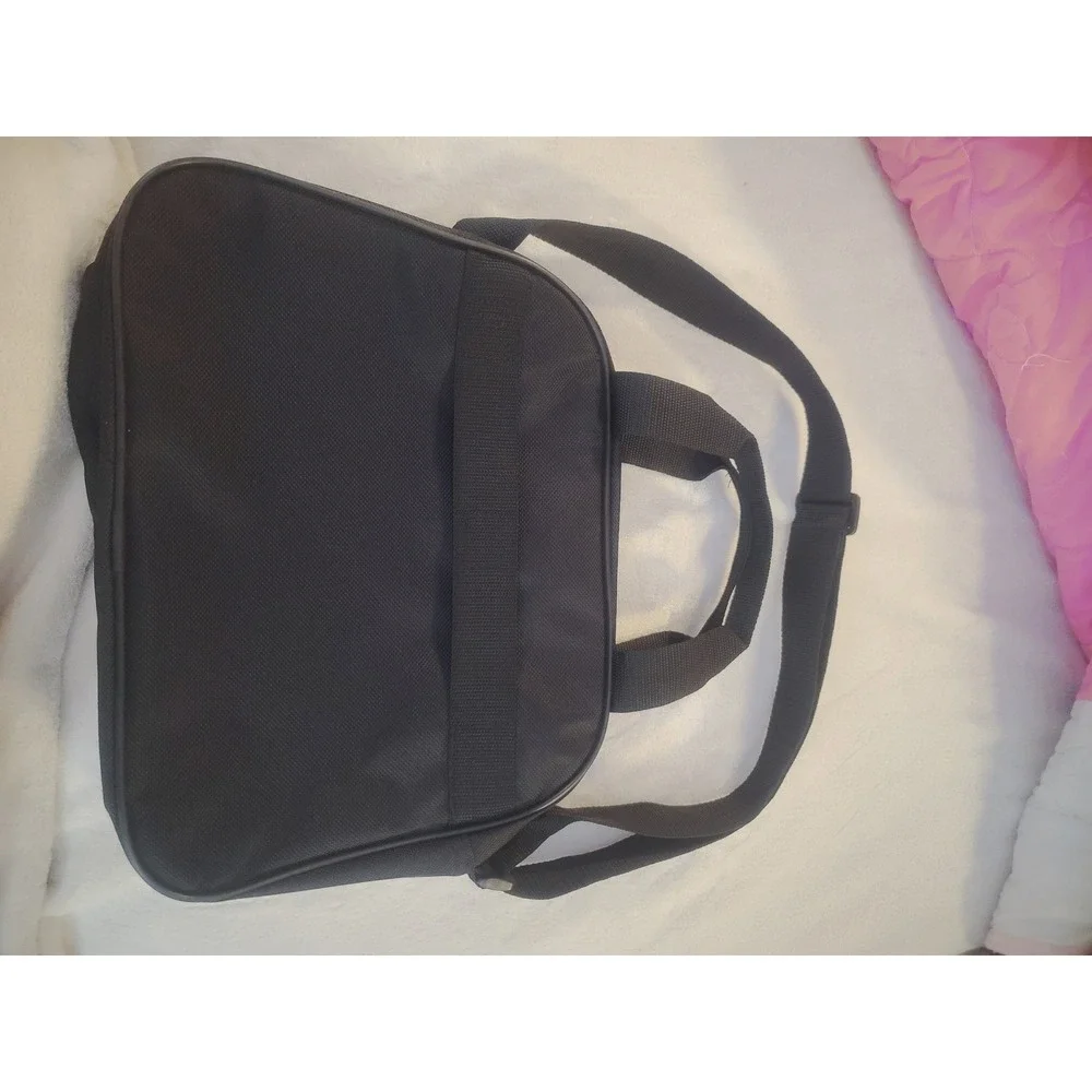 Black Polyester Travel Bag Shoulder Strap Dual Handles Globe Logo Flight Plane